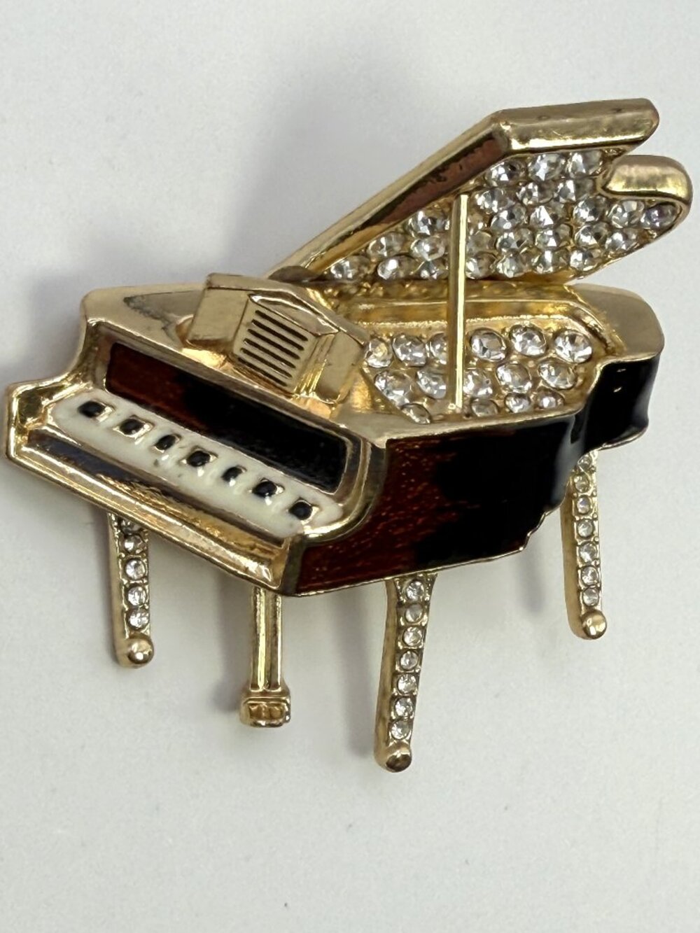 Vintage Napier Grand Piano Brooch Rhinestone Enamel Music Figural 2.25”